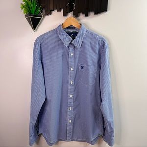 American Eagle Outfitter Check Button Down Dress Shirt Size Large